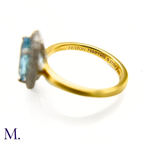 26 - An Aquamarine and Diamond Halo Ring

The 18ct yellow gold ring is set with a good colour oval-cut aq... 