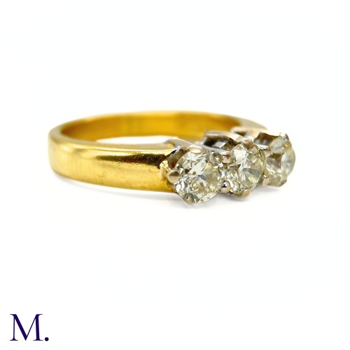 65 - A 3-Stone Diamond  Ring

The 18ct yellow gold ring is set with three round cut diamonds, each weighi... 