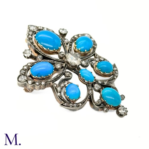 74 - A Fine Antique Turquoise and Rose Diamond Pendant Brooch

The antique gold and silver brooch is set ... 