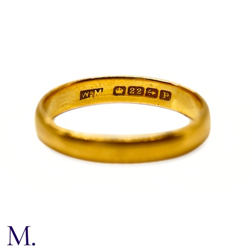 77 - A 22ct Gold Band

The plain 22ct gold band is hallmarked for 22ct gold and is dated 1939.

Box not i... 