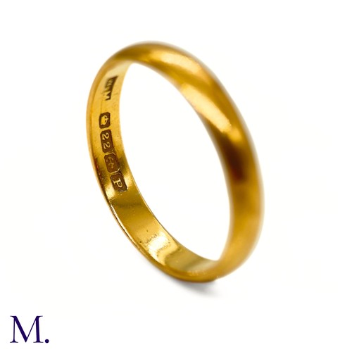 77 - A 22ct Gold Band

The plain 22ct gold band is hallmarked for 22ct gold and is dated 1939.

Box not i... 