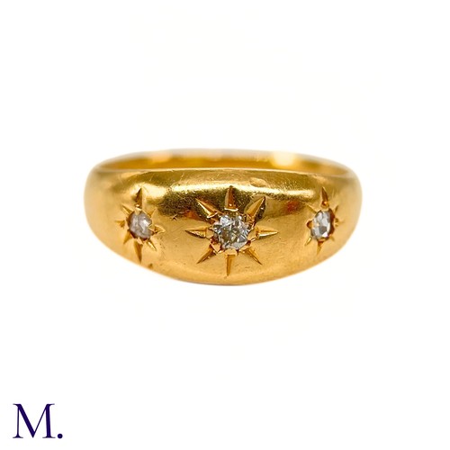 79 - An Antique 3-Stone Diamond Gypsy Ring

The gypsy ring is set with three small diamonds.  The band is... 