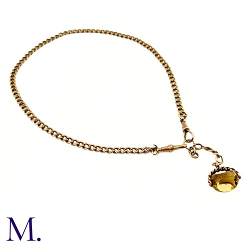 93 - An Antique Albert Chain with Citrine Spinning Fob.

The antique 9ct rose gold albert chain is secure... 