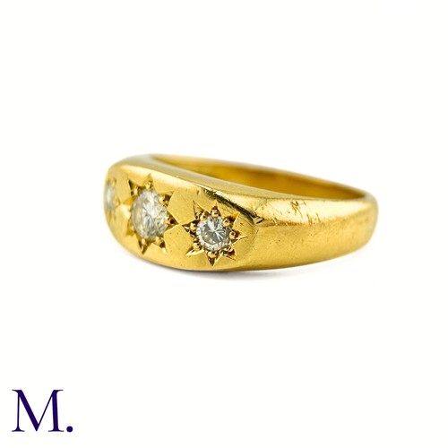 78 - A Diamond Gypsy Ring.

The 18ct yellow gold gypsy ring is set with three round cut diamonds weighing... 