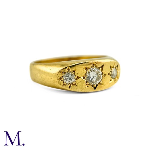 78 - A Diamond Gypsy Ring.

The 18ct yellow gold gypsy ring is set with three round cut diamonds weighing... 