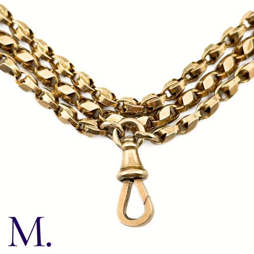 155 - An Antique Fancy Link Long Guard Chain

The long 9ct gold chain made up with fancy links comes toget... 