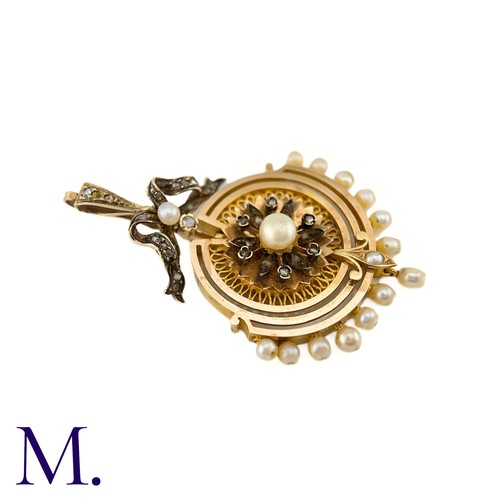 62 - A Diamond and Pearl Pendant

The gold pendant is set with several good sized pearls and small rose d... 