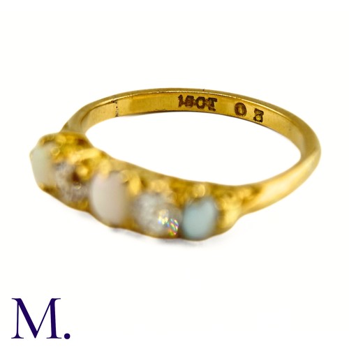 114 - An Antique Opal and Diamond Ring

The 18ct yellow gold ring is set with three oval opals with good c... 