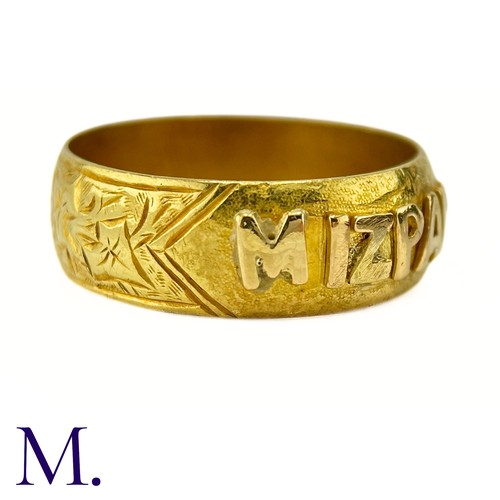 44 - An Antique Gold Mizpah Band

The antique 18ct yellow gold band is engraved to the rear and embossed ... 