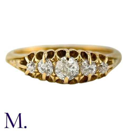 48 - An Antique 5-Stone Diamond Ring

The 18ct yellow gold band is set with five bright old cut diamonds,... 