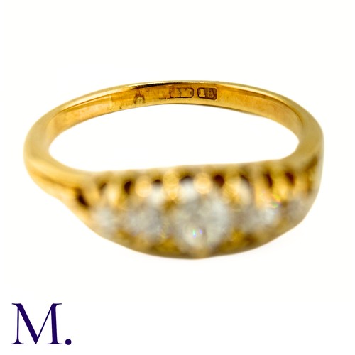 48 - An Antique 5-Stone Diamond Ring

The 18ct yellow gold band is set with five bright old cut diamonds,... 