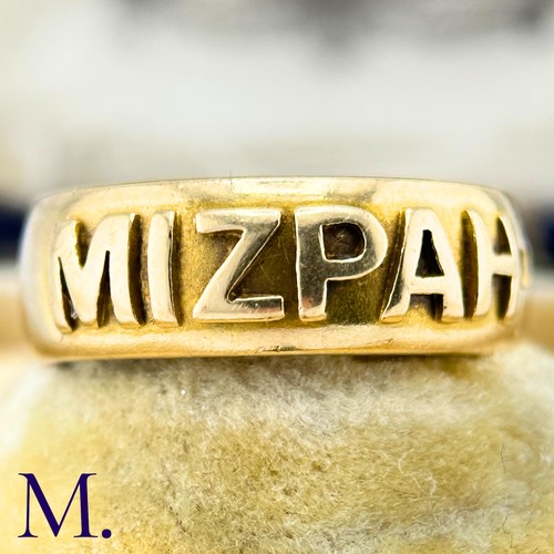 34 - An Antique Mizpah Ring

The 18ct yellow gold band has the word 'mizpah' embossed to the front.

Weig... 