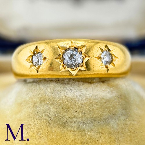 46 - An Antique 3-Stone Diamond Gypsy Ring

The 18ct yellow gold gypsy ring is set with three old cut dia... 