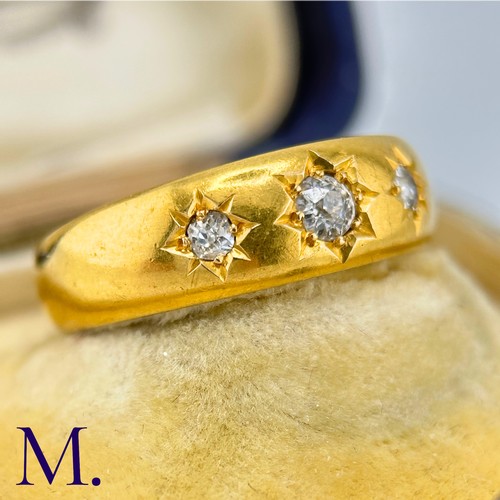 46 - An Antique 3-Stone Diamond Gypsy Ring

The 18ct yellow gold gypsy ring is set with three old cut dia... 