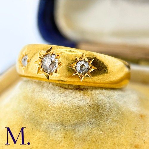 46 - An Antique 3-Stone Diamond Gypsy Ring

The 18ct yellow gold gypsy ring is set with three old cut dia... 