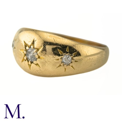 9 - A 3-Stone Diamond Gypsy Ring

The 18ct yellow gold band is set with three diamonds amounting to appr... 