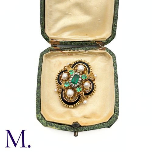 90 - An Antique Emerald, Enamel and Pearl Brooch

The large French brooch in 18ct yellow gold is set with... 