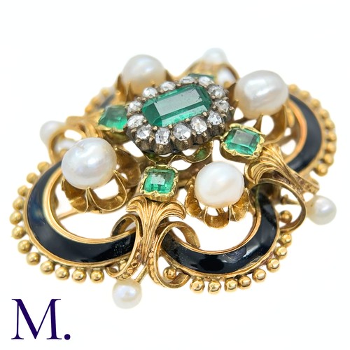 90 - An Antique Emerald, Enamel and Pearl Brooch

The large French brooch in 18ct yellow gold is set with... 