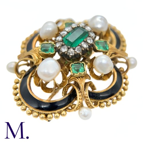 90 - An Antique Emerald, Enamel and Pearl Brooch

The large French brooch in 18ct yellow gold is set with... 