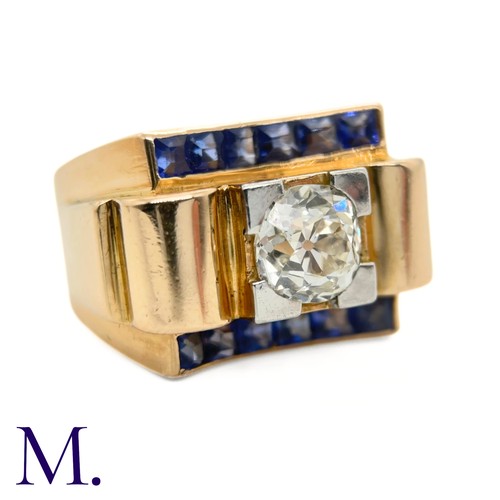 104 - A Sapphire and Diamond Tank Ring

The 18ct yellow gold French tank ring from the 1950s is set with a... 