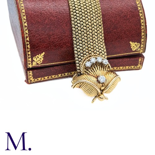 66 - A French Gold and Diamond Buckle Bracelet

The 18ct yellow gold woven bracelet terminates in a diamo... 