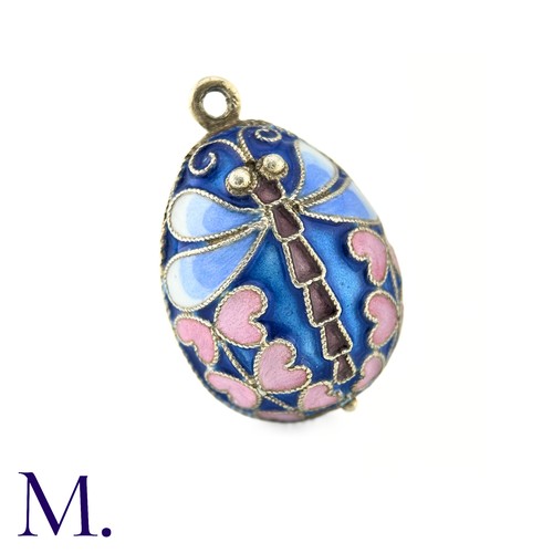 13 - An Enamelled Egg Pendant with blue, pink and white enamel, no markings visible.

Size: 2.7cm
Weight:... 