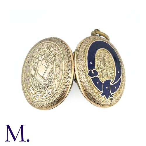 17 - An Antique Enamel Locket Pendant in yellow gold, the locket embellished to the front with a blue ena... 