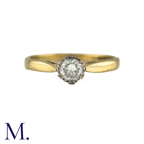 47 - A Diamond Solitaire Ring in 18k yellow gold, set with a round cut diamond of 0.25cts. Hallmarked for... 