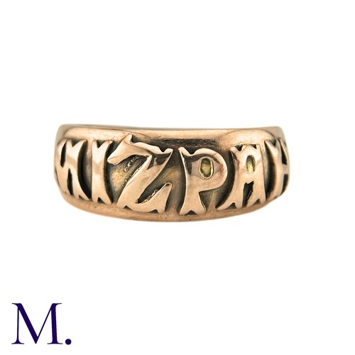 48 - A Mizpah Ring in 9k yellow gold, the band ring is embossed to the front with the word 'mizpah'. Hall... 