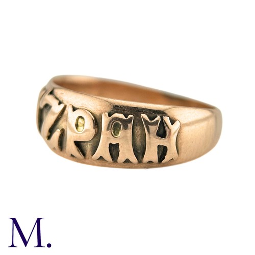 48 - A Mizpah Ring in 9k yellow gold, the band ring is embossed to the front with the word 'mizpah'. Hall... 