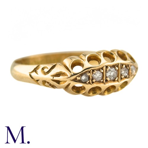 5 - An Antique Diamond Five Stone Ring in 18k yellow gold, set with old cut diamonds. Hallmarks for 18ct... 