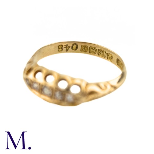 5 - An Antique Diamond Five Stone Ring in 18k yellow gold, set with old cut diamonds. Hallmarks for 18ct... 