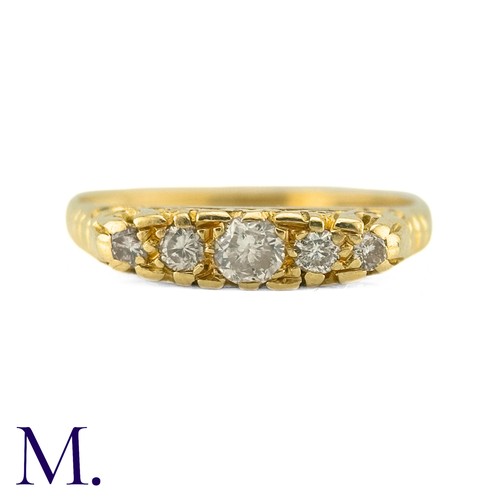 2 - An Antique Diamond Five Stone Ring in yellow gold, set with old cut diamonds. (Unmarked but test ind... 