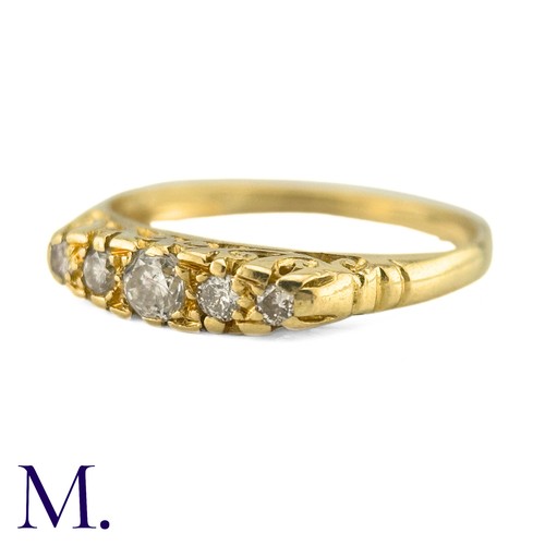 2 - An Antique Diamond Five Stone Ring in yellow gold, set with old cut diamonds. (Unmarked but test ind... 