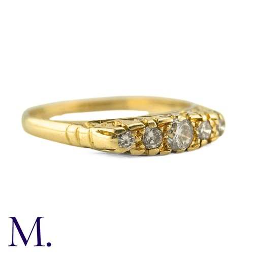 2 - An Antique Diamond Five Stone Ring in yellow gold, set with old cut diamonds. (Unmarked but test ind... 