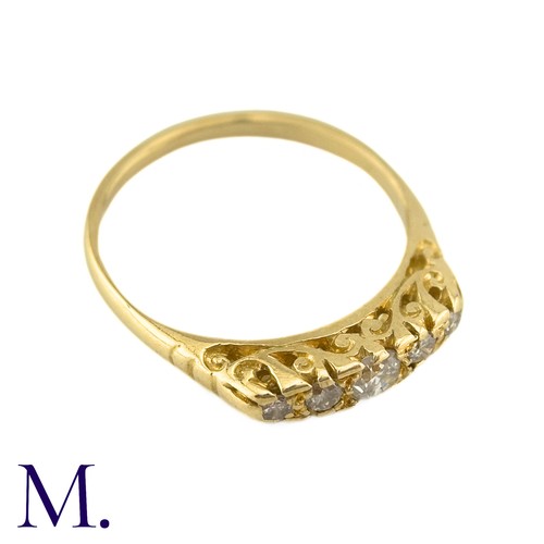 2 - An Antique Diamond Five Stone Ring in yellow gold, set with old cut diamonds. (Unmarked but test ind... 