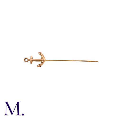 43 - NO RESERVE - A Stick Pin in yellow gold, the terminal designed as an anchor. (Mark indistinct but te... 