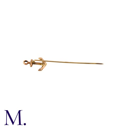 43 - NO RESERVE - A Stick Pin in yellow gold, the terminal designed as an anchor. (Mark indistinct but te... 