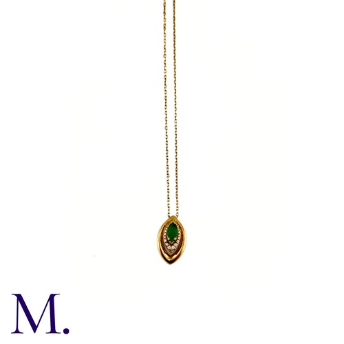 80 - An Emerald And Diamond Pendant in 18k yellow gold, set with a marquise cut emerald and accented by r... 