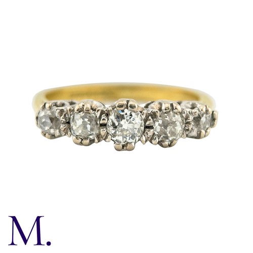 24 - A Diamond Five Stone Ring in 18k yellow gold, comprising five old cut diamonds totalling approximate... 