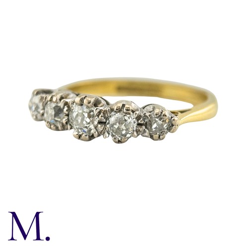 24 - A Diamond Five Stone Ring in 18k yellow gold, comprising five old cut diamonds totalling approximate... 