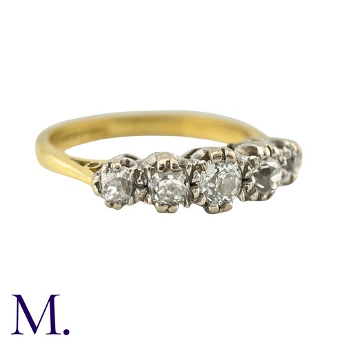 24 - A Diamond Five Stone Ring in 18k yellow gold, comprising five old cut diamonds totalling approximate... 