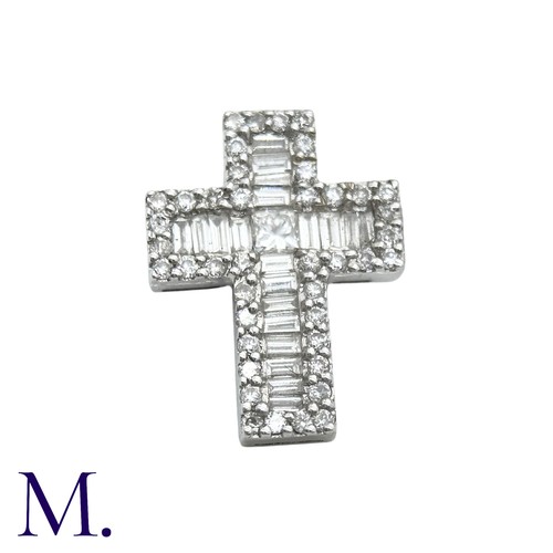 238 - A Diamond Cross Pendant in 18k white gold, set with a princess cut diamonds to the centre accented b... 
