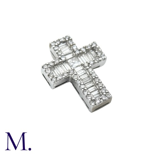 238 - A Diamond Cross Pendant in 18k white gold, set with a princess cut diamonds to the centre accented b... 