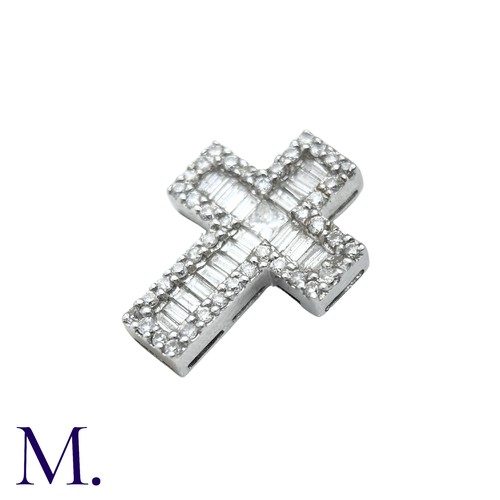 238 - A Diamond Cross Pendant in 18k white gold, set with a princess cut diamonds to the centre accented b... 