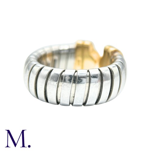 60 - BULGARI , A DIAMOND PARENTESI RING in 18k yellow gold and steel, the terminals set with round brilli... 