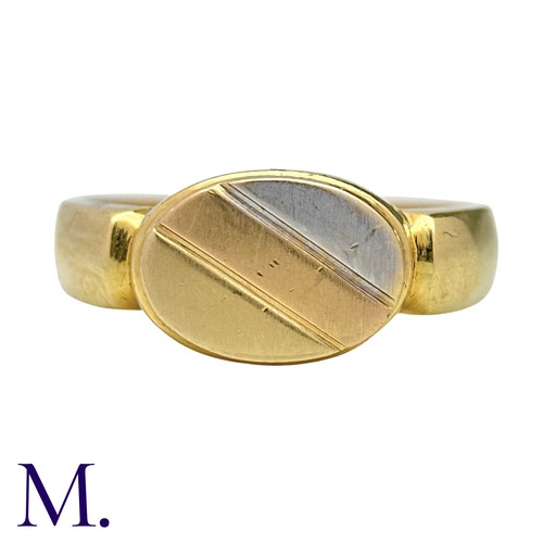 220 - A Three Colour Gold Signet Ringin 18k yellow gold, the diagonally striped face with white, rose and ... 
