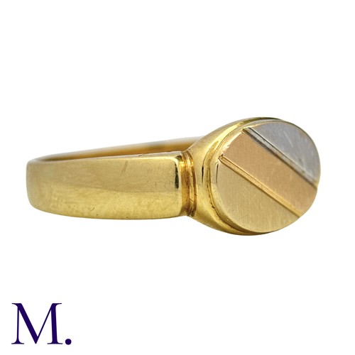 220 - A Three Colour Gold Signet Ringin 18k yellow gold, the diagonally striped face with white, rose and ... 