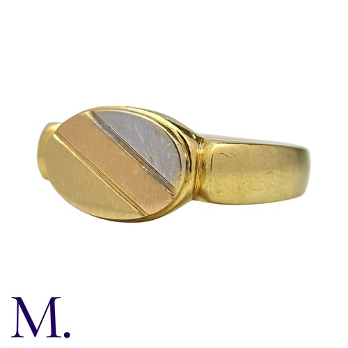 220 - A Three Colour Gold Signet Ringin 18k yellow gold, the diagonally striped face with white, rose and ... 