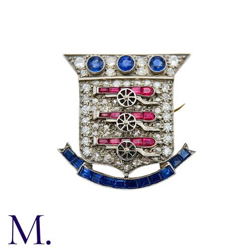 189 - A Royal Ordinance Corps Brooch in yellow gold and platinum, depicting a shield with three cannons ab... 